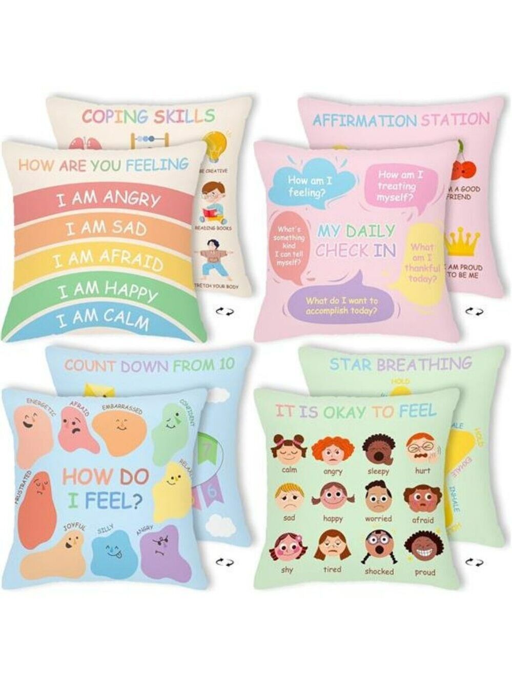 Calming Corner Pillow Covers Set of 4 Kids Room Classroom Counseling Decor Cushi